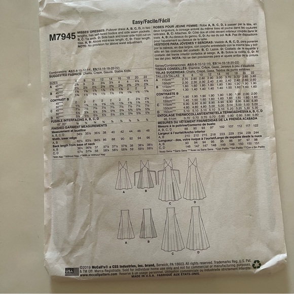 McCalls 7945 Sewing Pattern for Womens Dress, Summer Dress, Maxi Dress - Picture 6 of 10